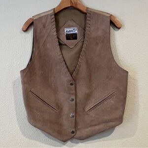 Katch Me San Francisco Retro Vintage Tan Leather whip stitch snap Vest Small